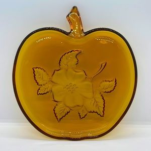 Hazel Atlas Vintage Glass Apple Shaped Luncheon/Snack Plate. Amber.